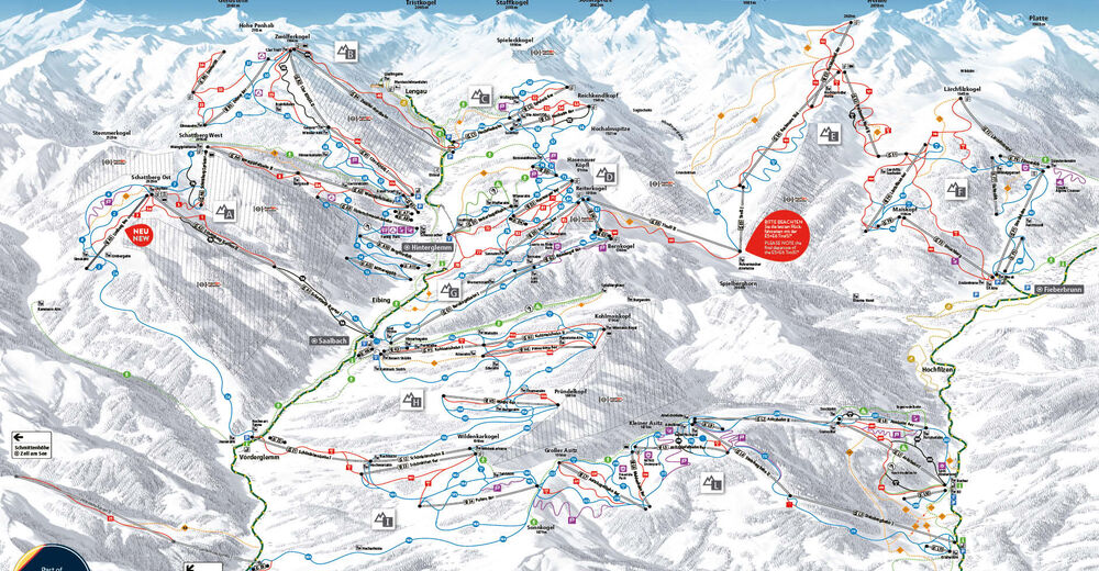 Piste map Ski resort Fieberbrunn / Saalbach Hinterglemm Leogang
