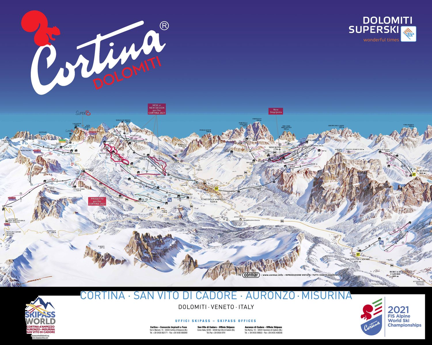 BERGFEX: Pistenplan Cortina d'Ampezzo - Panoramakarte Cortina d'Ampezzo