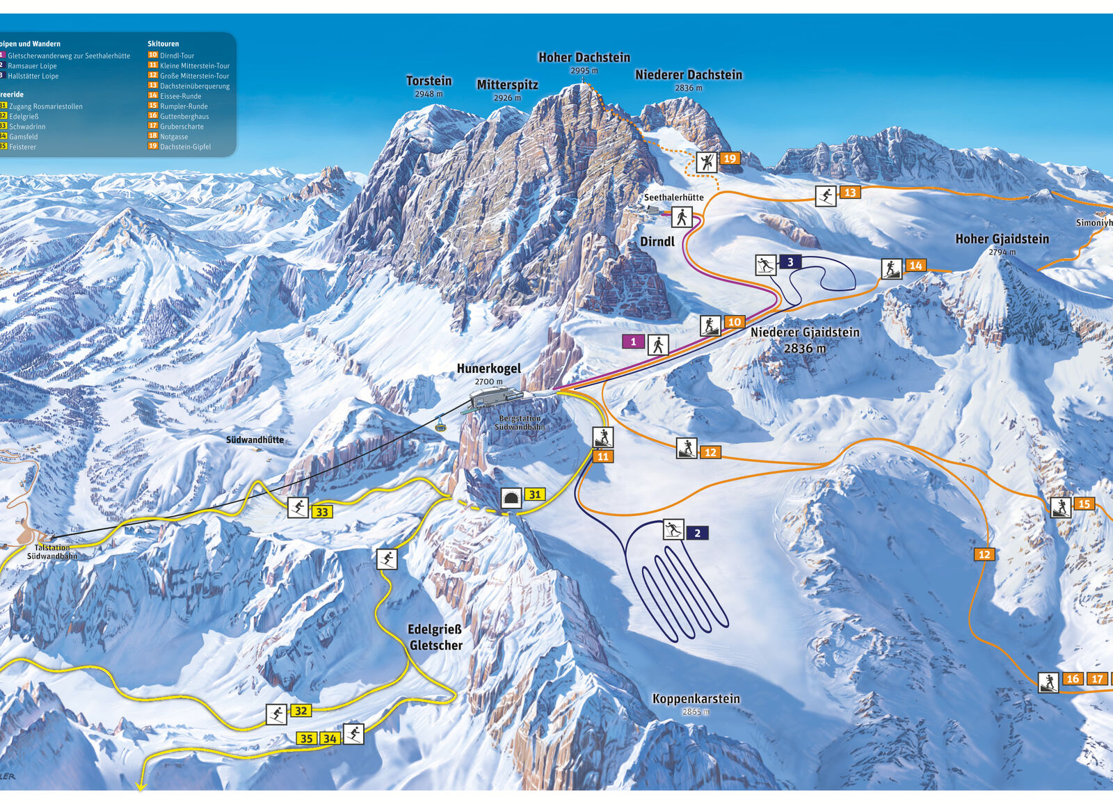 Pistenplan Skigebiet Dachstein Gletscher / Schladming Ramsau / Ski amade Pistenplan Skigebiet Dachstein Gletscher / Schladming Ramsau / Ski amade