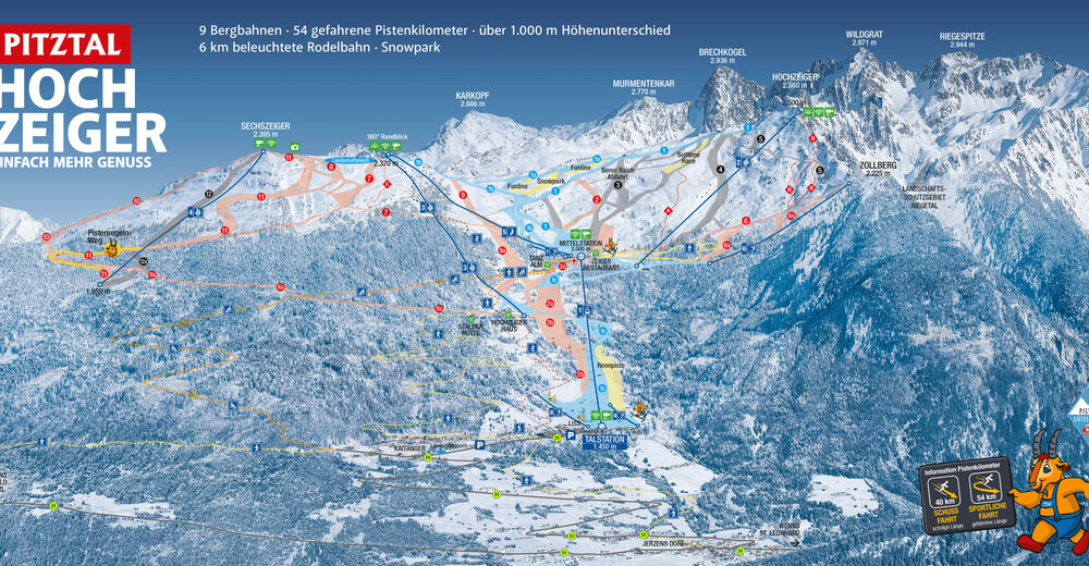 Pistenplan Skigebiet Hochzeiger - Jerzens im Pitztal