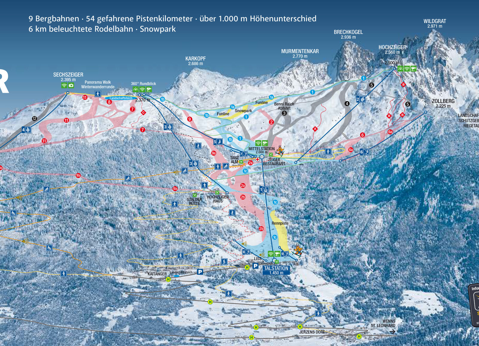 Pistenplan Skigebiet Hochzeiger / Jerzens im Pitztal