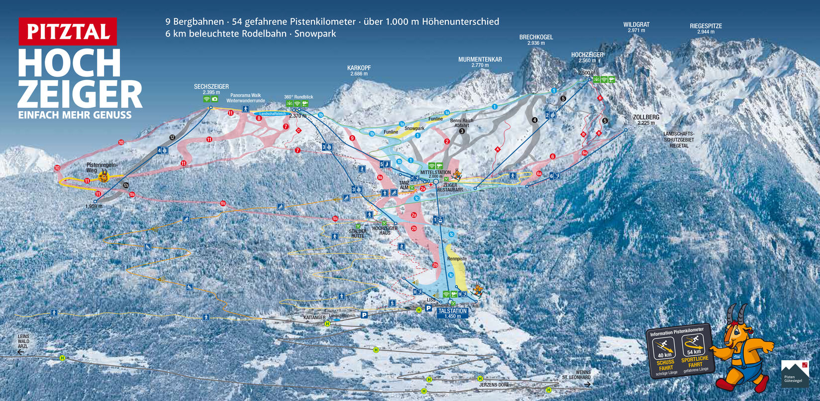 PistenplanSkigebiet Hochzeiger / Jerzens im Pitztal