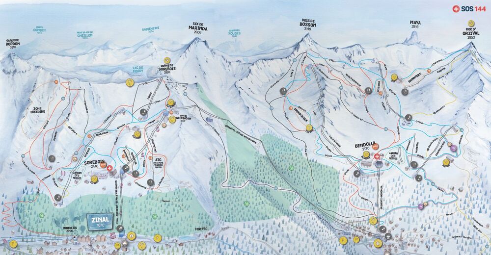 Planul pistelor Zonă de schi Grimentz - Zinal