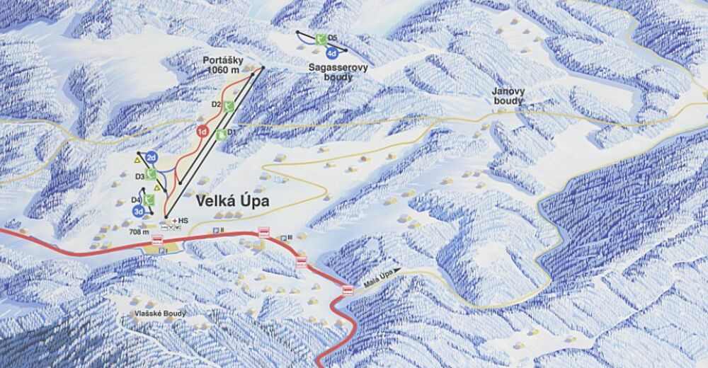 Plan skijaških staza Skijaško područje Velká Úpa / Černá hora - Pec