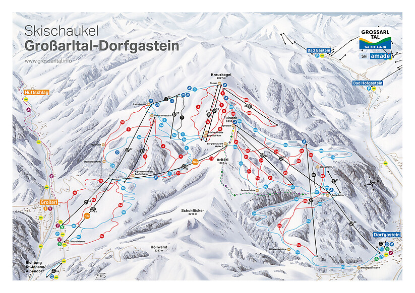 PistenplanSkigebiet Großarl Tal / Ski amade