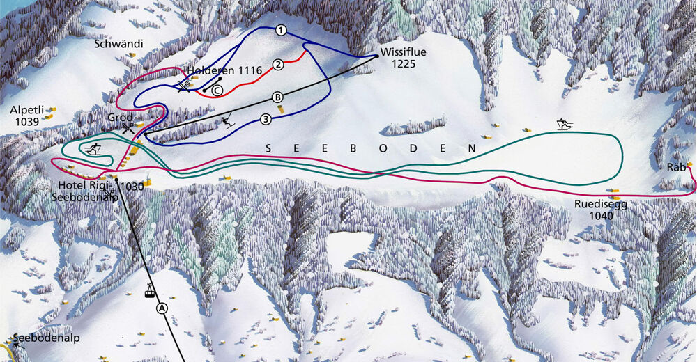 Plan skijaških staza Skijaško područje Seebodenalp - Küssnacht am Rigi