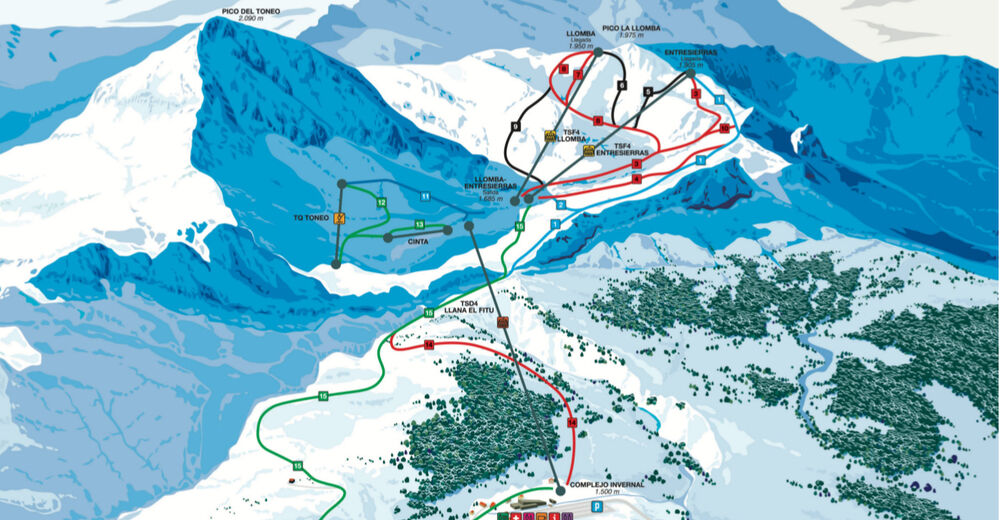Pistenplan Skigebiet Fuentes de Invierno