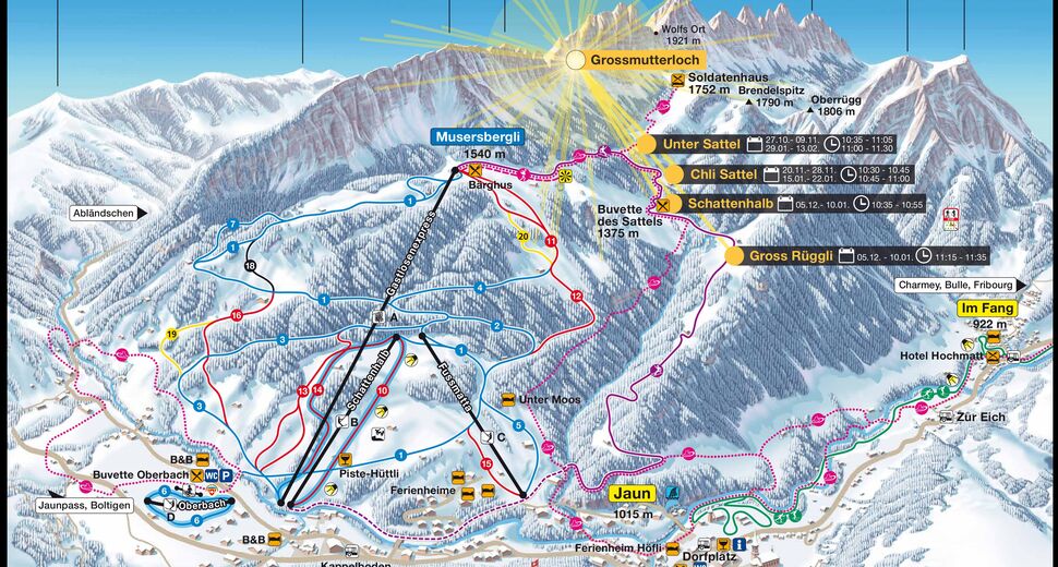 Plan skijaških staza Skijaško područje Jaun Gastlosen