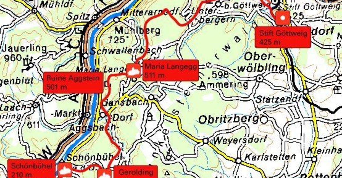 Furth: Jakobsweg von Göttweig bis Melk - BERGFEX - Wandelen - Tocht