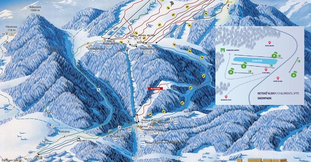 Plan skijaških staza Skijaško područje Malinô Brdo - Ružomberok