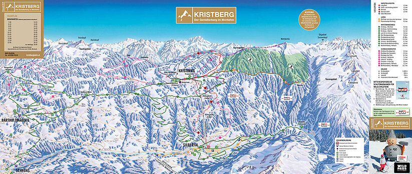 PistenplanSkigebiet Kristbergbahn / Silbertal / Montafon