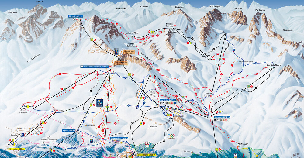 Mappa delle piste Comparto sciistico Corviglia / St. Moritz