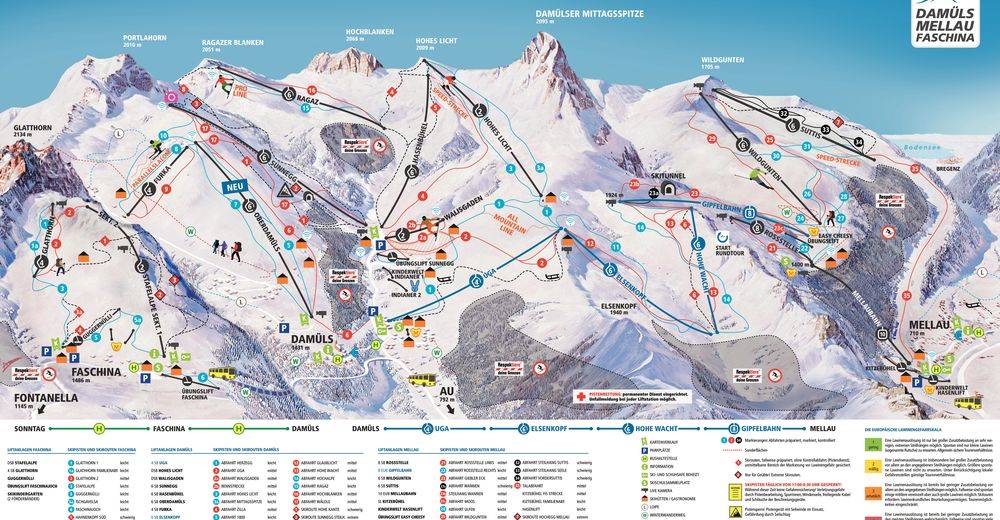 Plan skijaških staza Skijaško područje Mellau - Damüls - Faschina Skischaukel