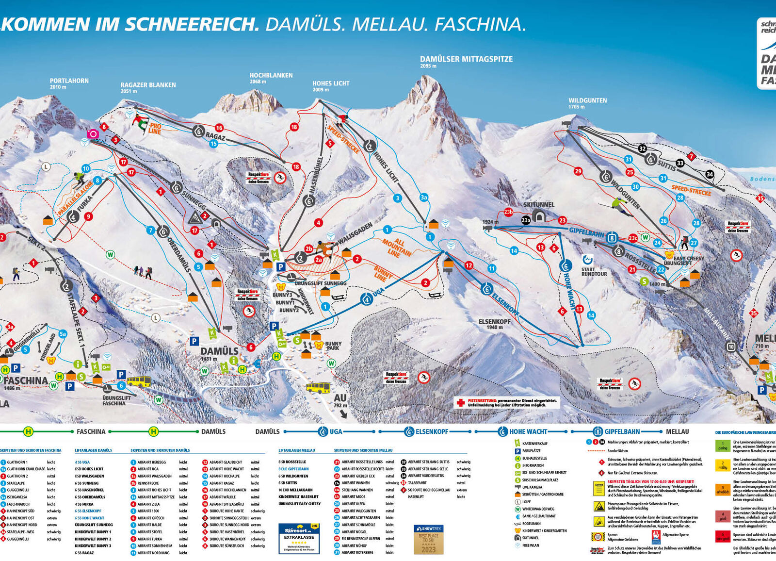 Pistenplan Skigebiet Skischaukel Mellau / Damüls / Faschina