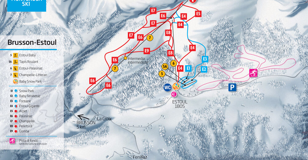 Planul pistelor Zonă de schi Brusson / Estoul
