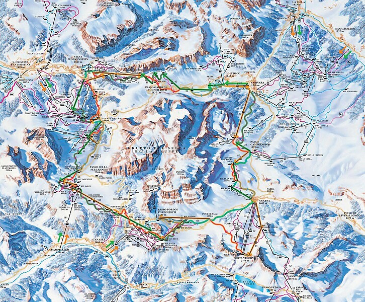 PistenplanSkigebiet Sellaronda - Dolomiten