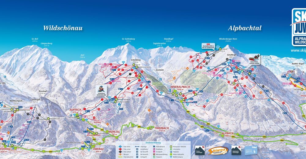 Mapa zjazdoviek Lyžiarske stredisko Wildschönau / Ski Juwel Alpbachtal Wildschönau
