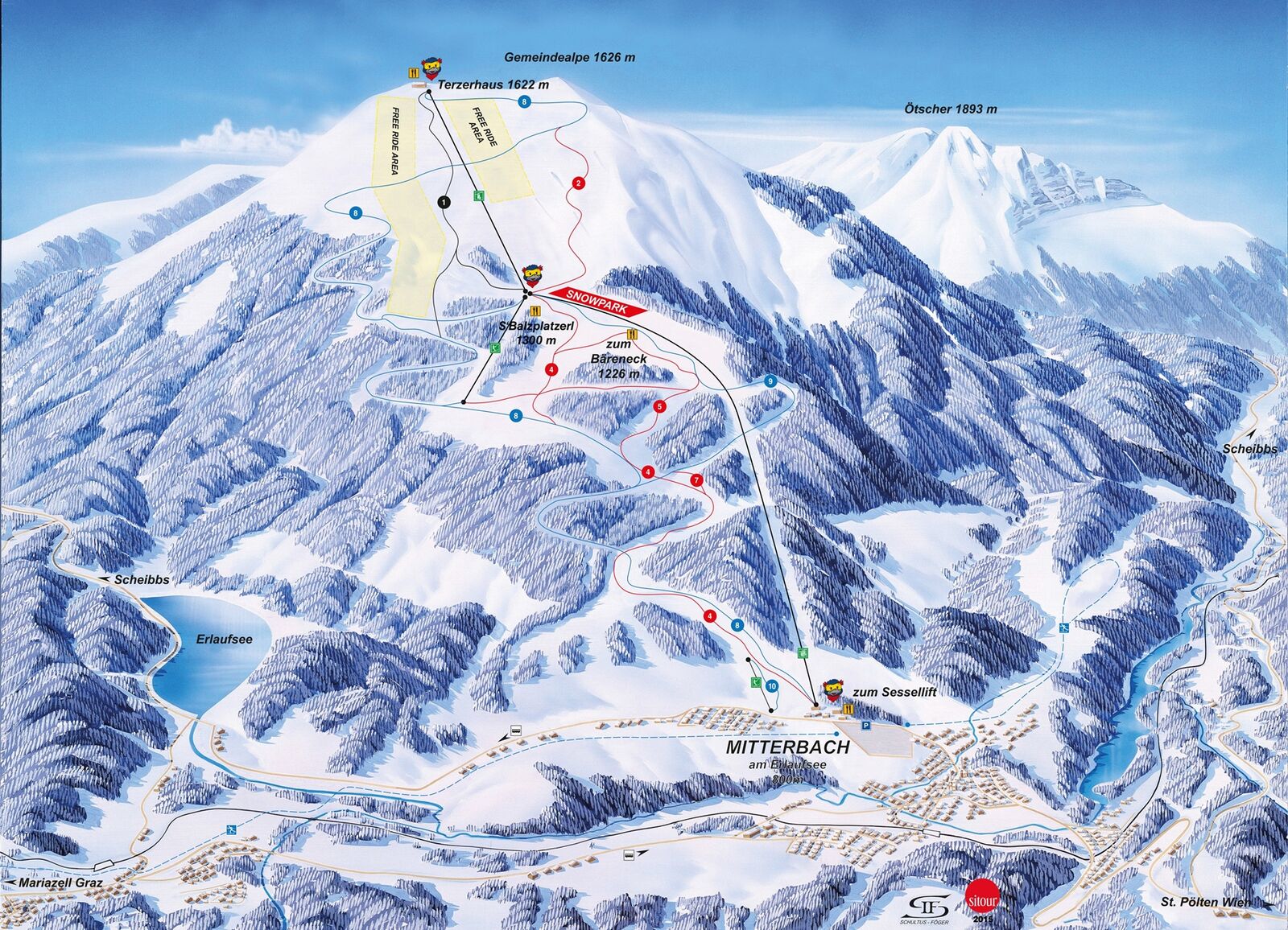 Pistenplan Skigebiet Gemeindealpe / Mitterbach