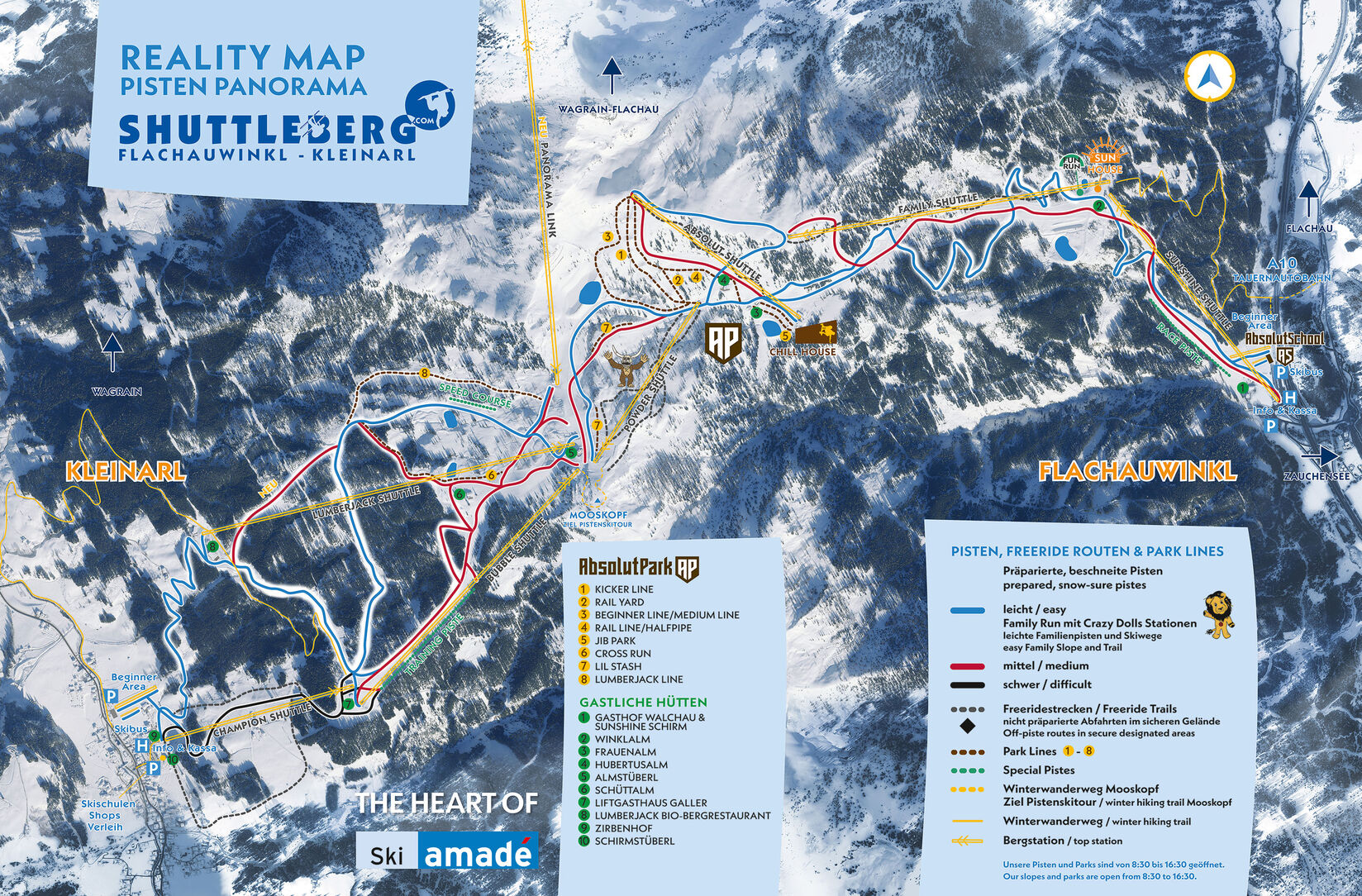 PistkartaSkidområde Ski amade / Shuttleberg Flachauwinkl-Kleinarl