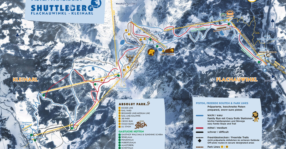 Pistenplan Skigebiet Ski amade / Shuttleberg Flachauwinkl-Kleinarl