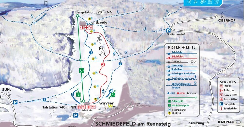 Plan skijaških staza Skijaško područje Winterwelt Schmiedefeld