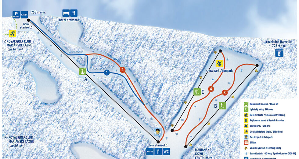 Plan skijaških staza Skijaško područje Mariánky