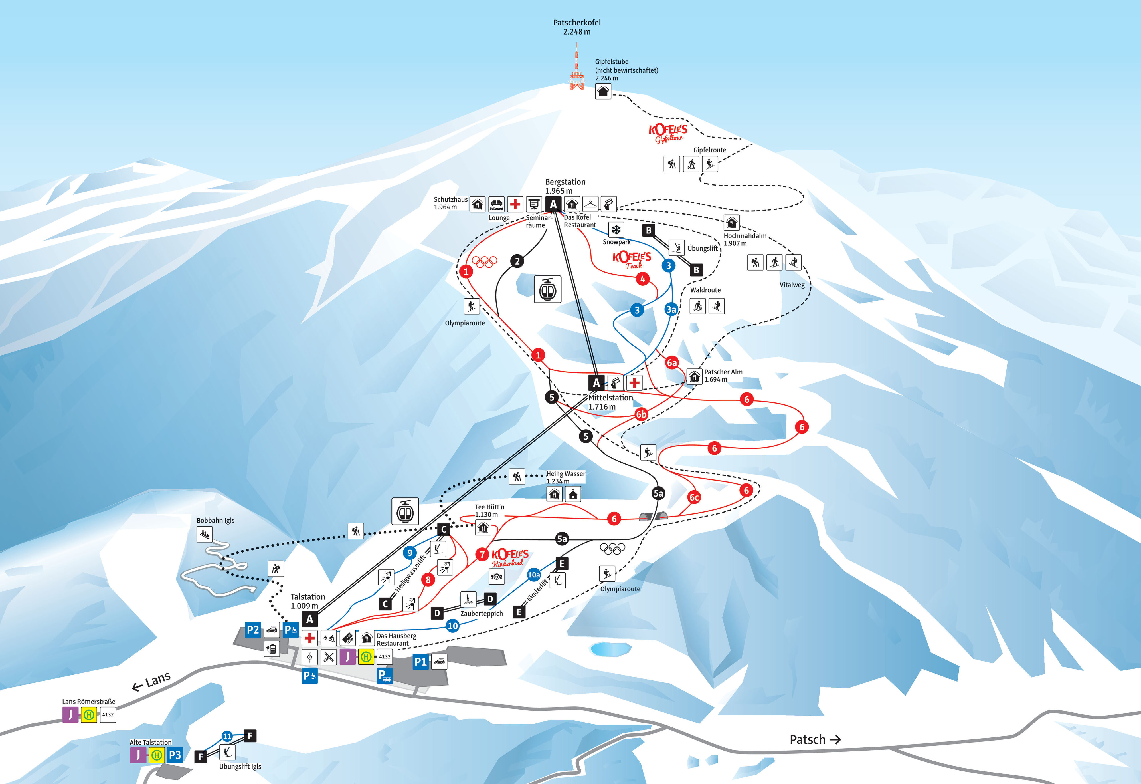 BERGFEX: Pistenplan Innsbruck Igls / Patscherkofel - Panoramakarte ...