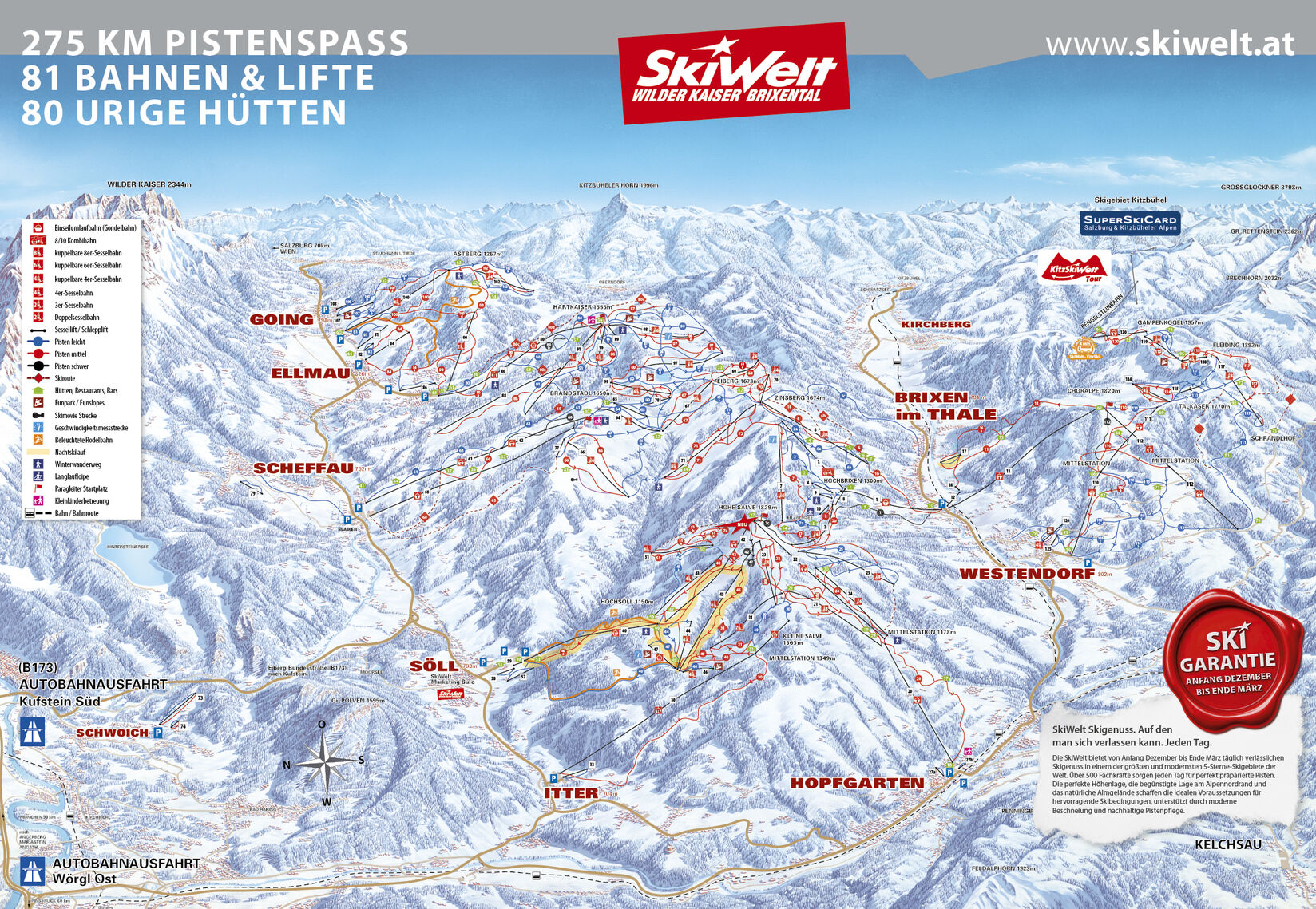 PistenplanSkigebiet SkiWelt / Westendorf