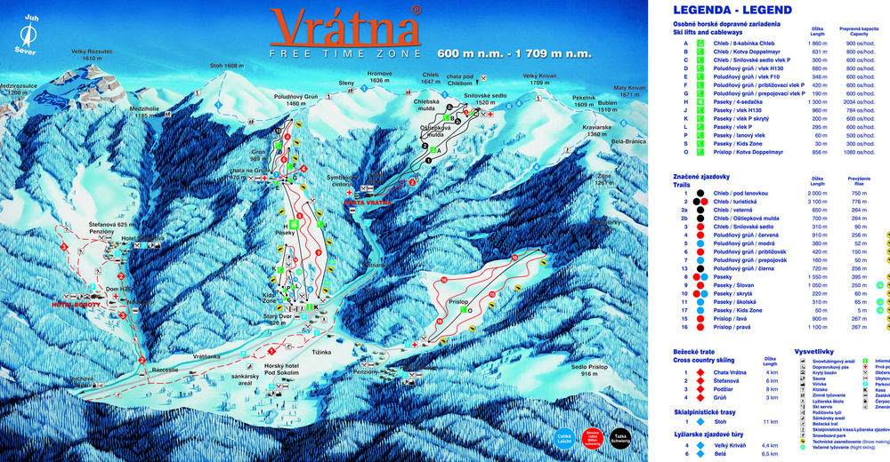 Plan skijaških staza Skijaško područje Vrátna Free Time Zone