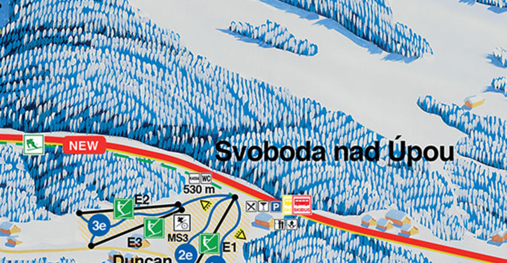 Plan skijaških staza Skijaško područje Svoboda nad Úpou / Černá hora - Pec