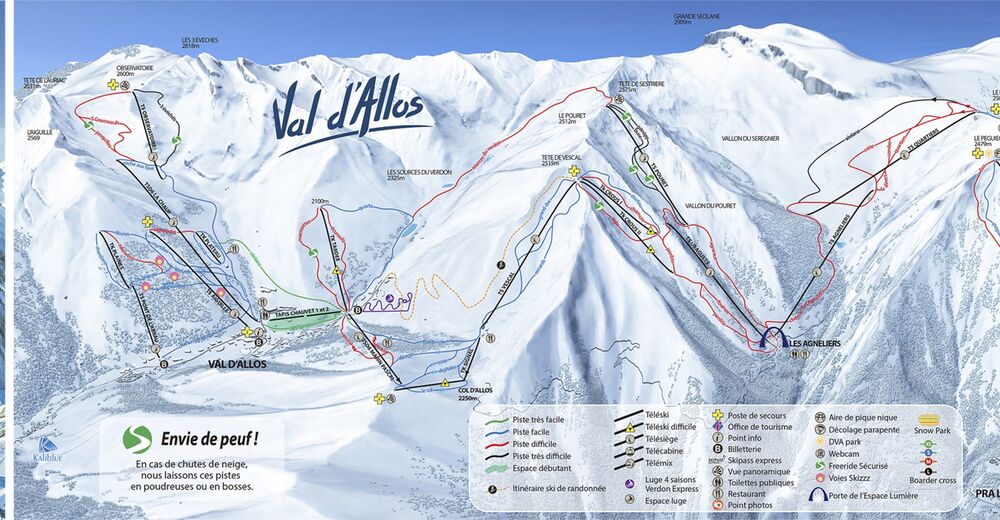 Planul pistelor Zonă de schi Val d'Allos / Espace Lumière