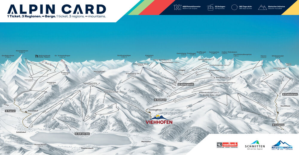 Plan skijaških staza Skijaško područje ZellamSeeExpress - Schmitten / Viehhofen