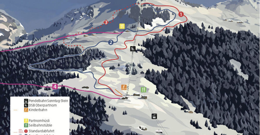 Planul pistelor Zonă de schi Seilbahnen Sonntag