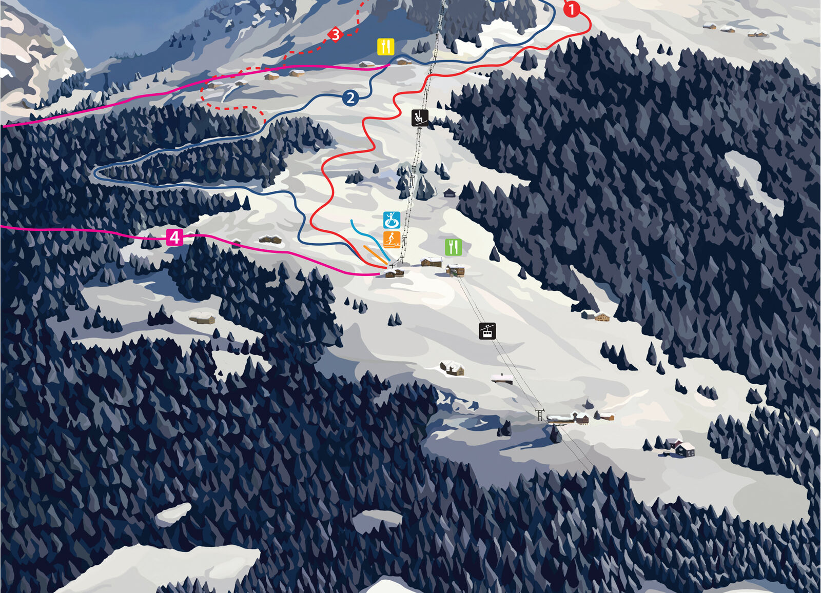 Pistenplan Skigebiet Seilbahnen Sonntag