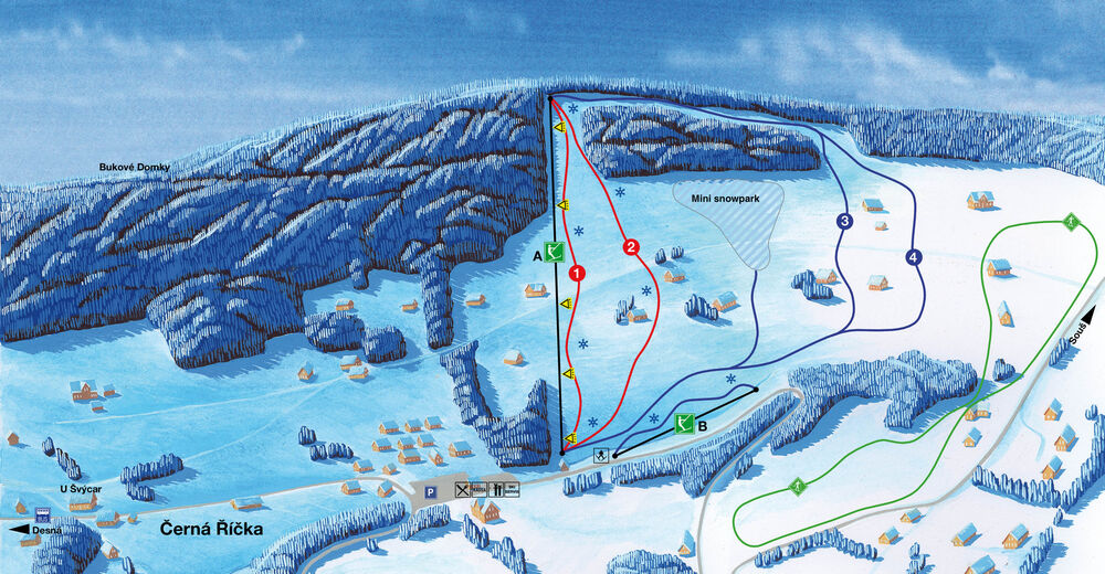 Planul pistelor Zonă de schi Černá Říčka