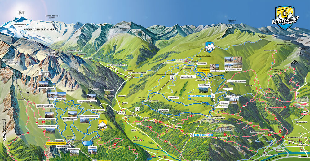 Bakkeoversikt Skiområde Mayrhofen / Zillertal