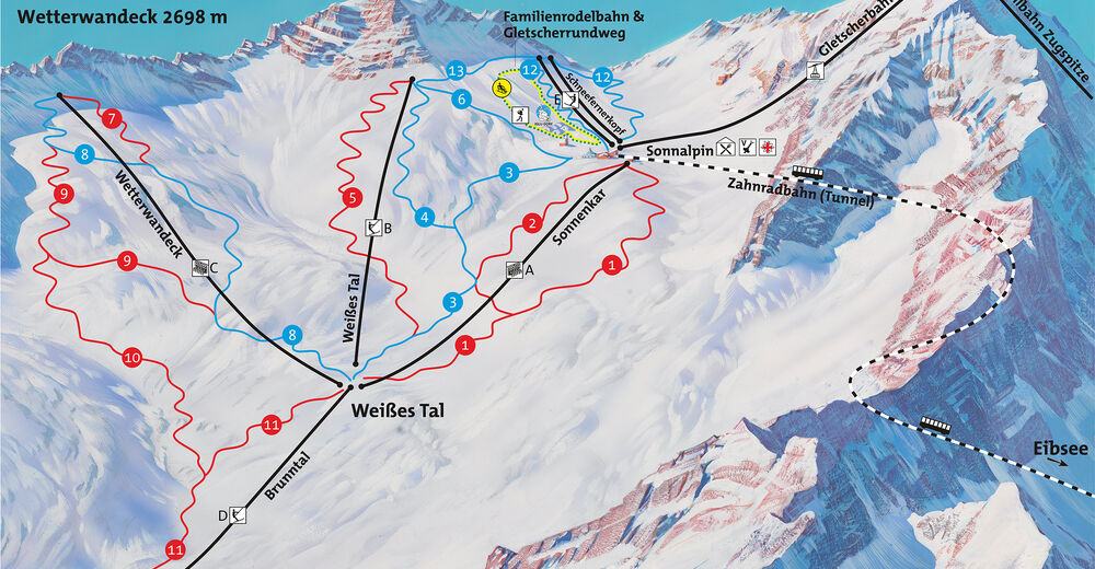Plan skijaških staza Skijaško područje Zugspitze