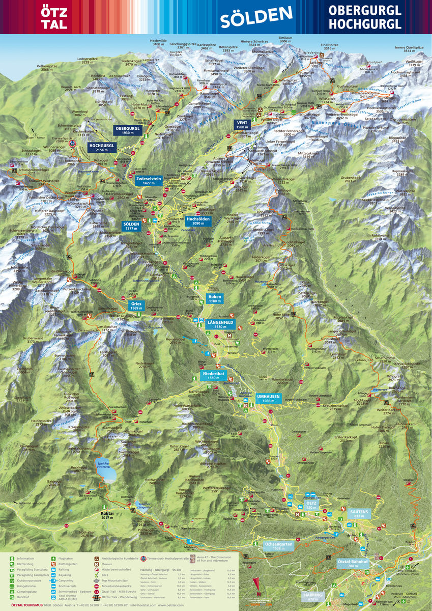 BERGFEX: Mapa panorámico Ötztal: Mapa Ötztal - Pastos tiroleses - Ötztal