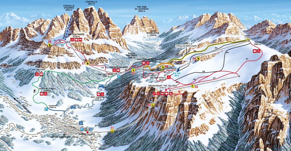 Planul pistelor Zonă de schi Faloria - Monte Cristallo - Mietres
