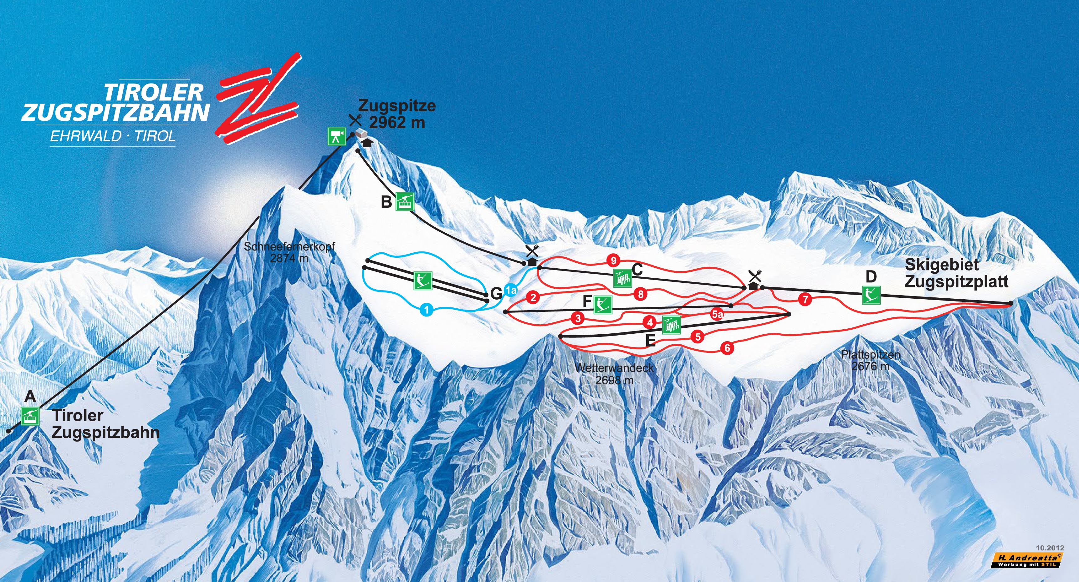 BERGFEX: Piste map Tiroler Zugspitzbahn - Panoramic map Tiroler