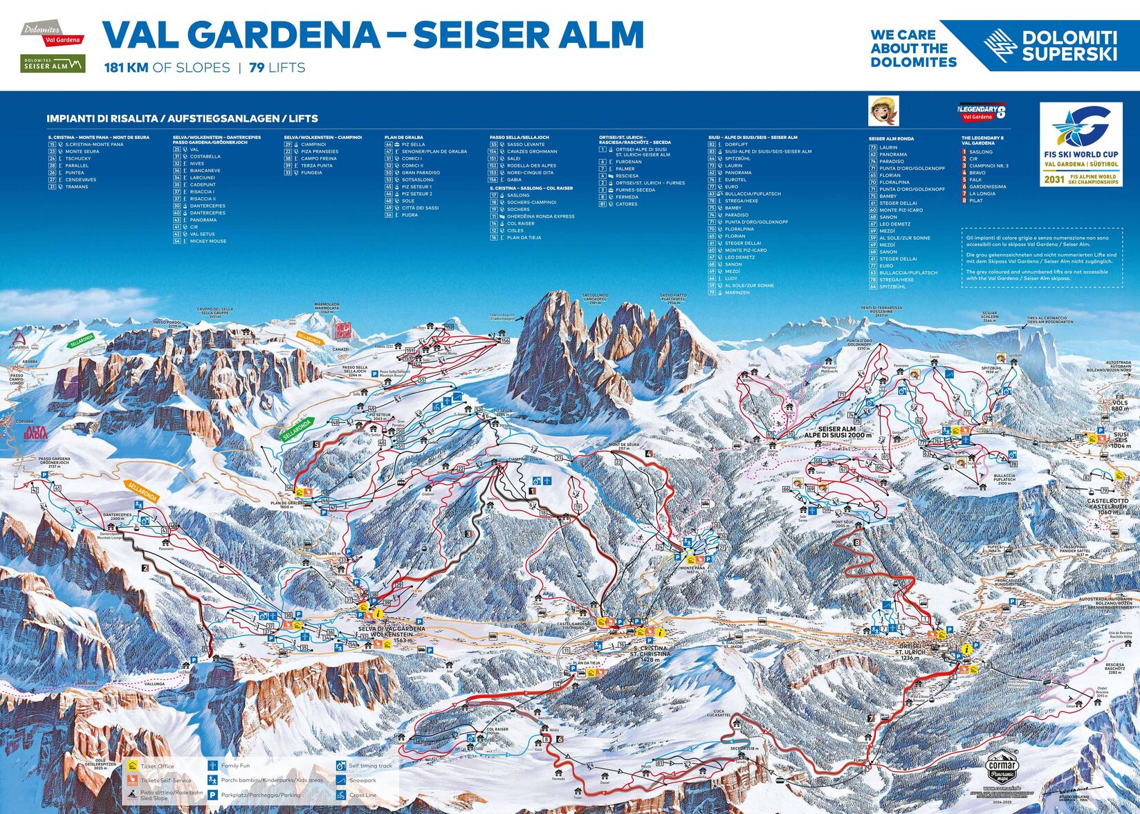 PistenplanSkigebiet Dolomites Val Gardena / Gröden - St. Ulrich