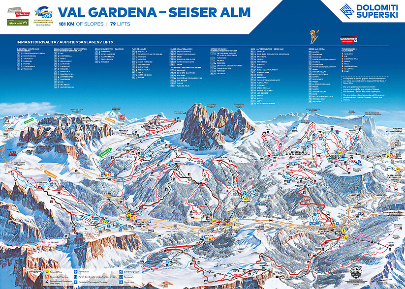 PistenplanSkigebiet Dolomites Val Gardena / Gröden - Wolkenstein