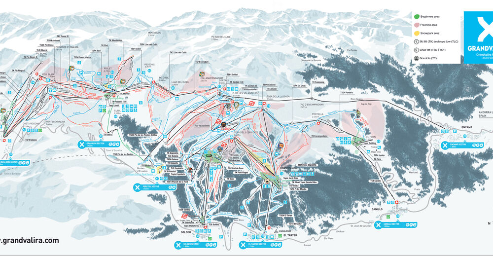 Pisteplan Skigebied Grandvalira / Pas de la Casa - Grau Roig - Soldeu - El Tarter
