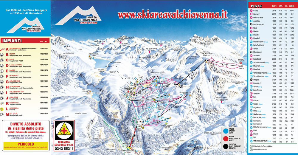 Mappa delle piste Comparto sciistico Valchiavenna - Madesimo/​Campodolcino