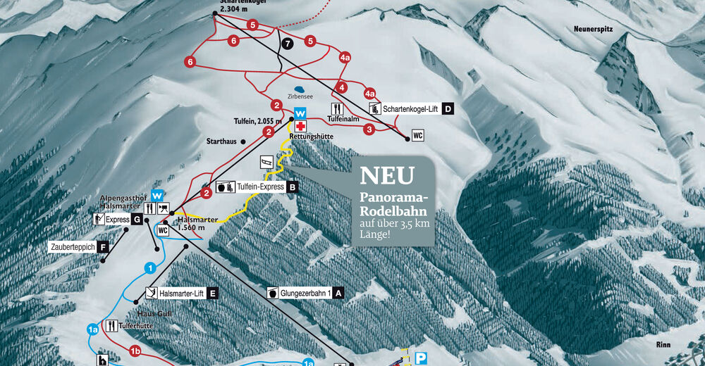 Plan skijaških staza Skijaško područje Glungezer