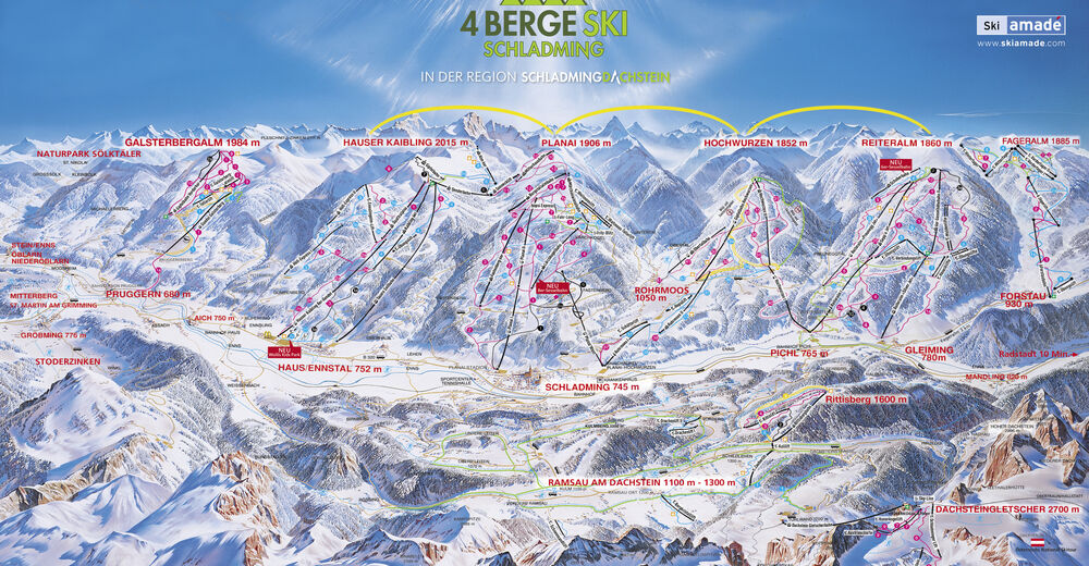 Mapa zjazdoviek Lyžiarske stredisko Planai / Schladming / Ski amade