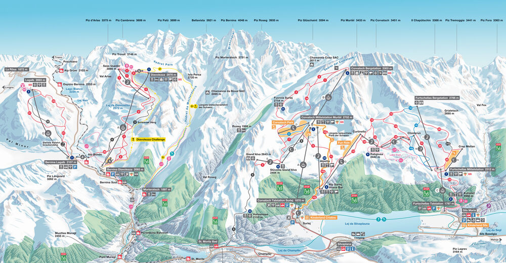 Bakkeoversikt Skiområde Corvatsch - Furtschellas