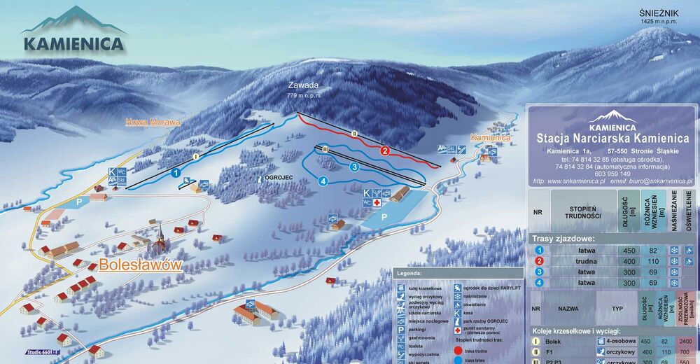 Pistenplan Skigebiet Stacja Narciarska Kamienica