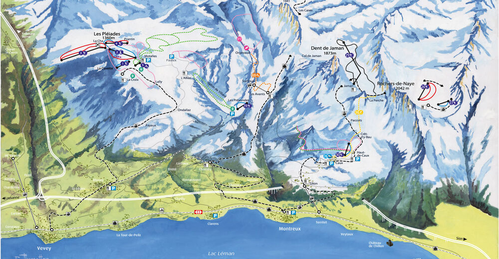 Mappa delle piste Comparto sciistico Rochers de Naye - Caux