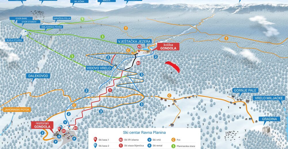 Mappa delle piste Comparto sciistico Ravna Planina